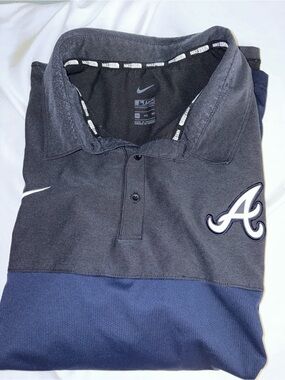 Nike Men’s Atlanta Braves Black and Navy Polo